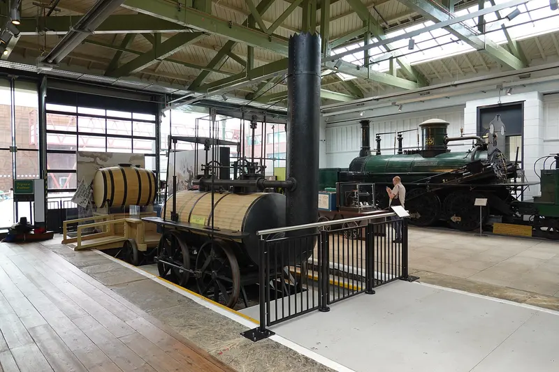 A replica of the early steam locomotive Locomotion No. 1 on display inside Hopetown