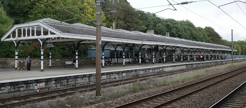 The long Victorian canopy over Durham station's southbound platform