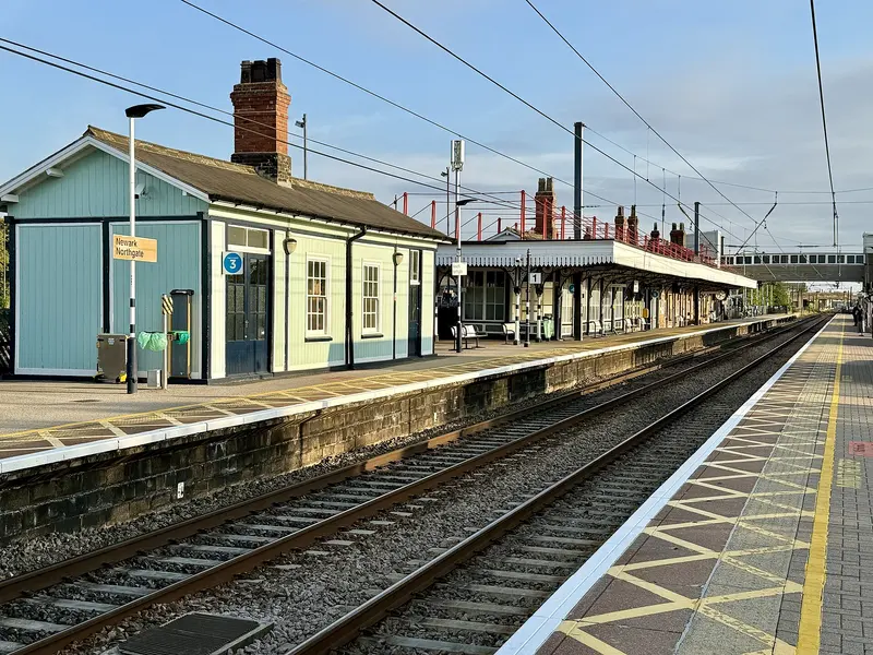 Early morning light on the platforms and timber waiting building at Newark Northgate