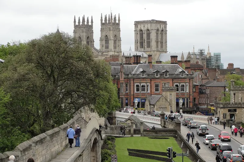 York Minster's towers rising beyond Lendal Bridge, seen from the city walls